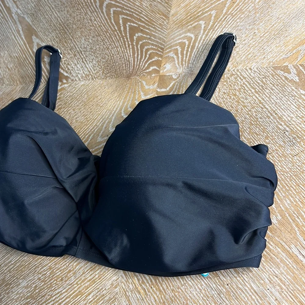 HEAT Black Swim Top Underwire Bikini Swimwear F Cup